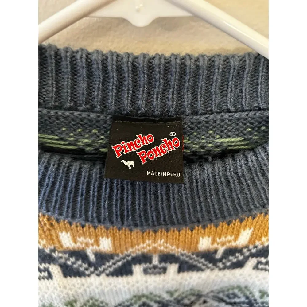 Vintage Pincho Poncho‎ Fair Isle Alpaca Wool Nordic Knit Pullover Peruvian